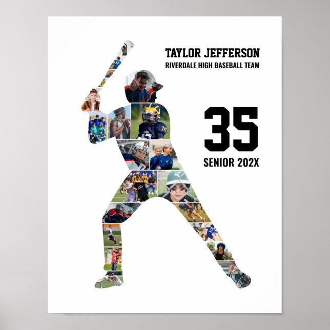 Senior Baseball Team Photo Collage Custom Sports Poster (Vorne)