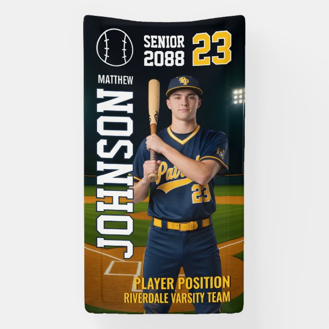 Senior Baseball Team Player Custom Portrait Photo Banner (Vertikal)