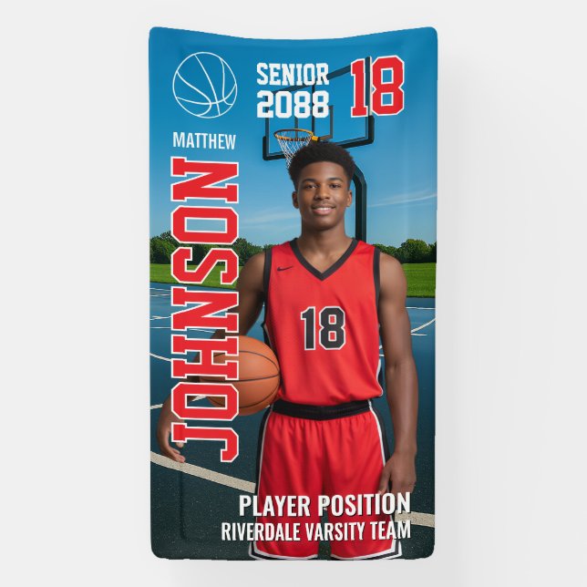 Senior Basketball Design Template Photo Sports Banner (Vertikal)