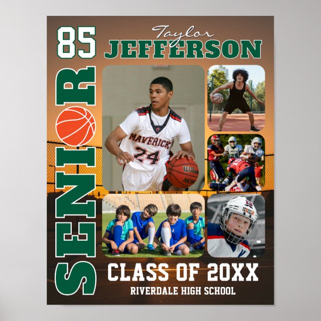 Senior Basketball Team Sports Player Photo Collage Poster (Vorne)