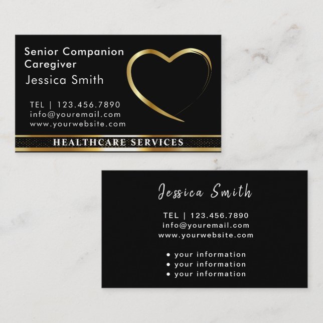 Senior Caregier Golden Heart Design Visitenkarte (Vorne/Hinten)