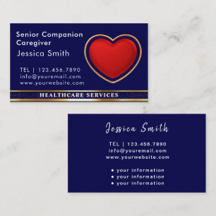 Senior Caregiver Modern Red Heart Medical Visitenkarte