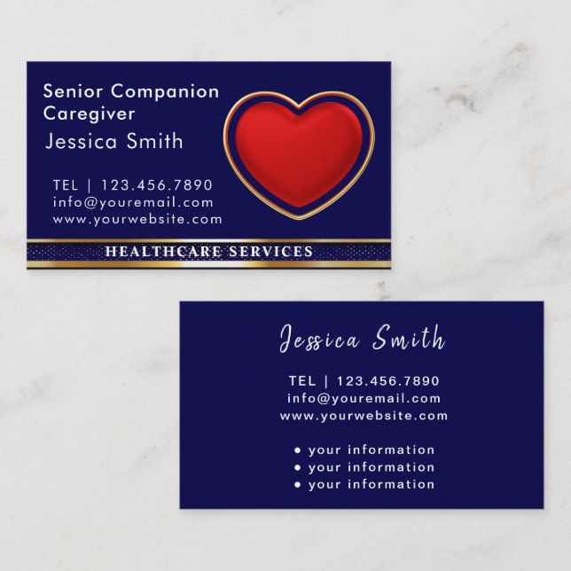 Senior Caregiver Modern Red Heart Medical Visitenkarte (Vorne/Hinten)