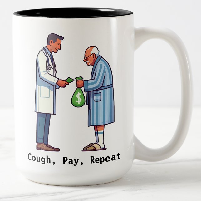 Senior Citizen Paying Off Medical Debt Zweifarbige Tasse (Von Creator hochgeladen)