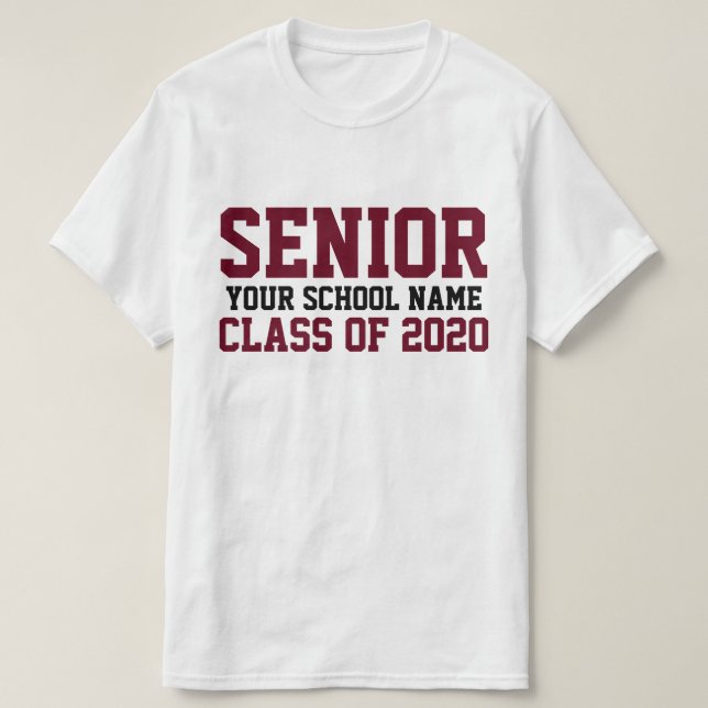 Senior Class of 2020 Maroon Custom Text Abschluss T-Shirt (Design vorne)