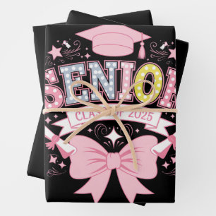 Senior Class of 2025 Abschluss Pink Coquette Bow Geschenkpapier Set