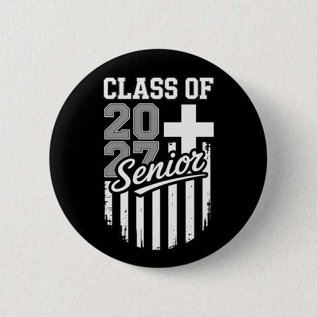 Senior Class Of 2027 Christian American Flag Grad Button (Vorderseite)
