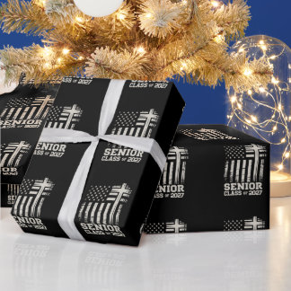 Senior Class Of 2027 USA Flag Cross Christian Grad Geschenkpapier