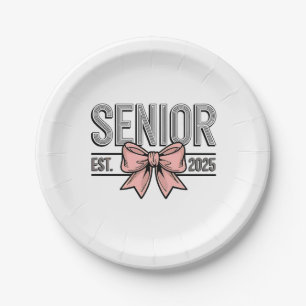 Senior Est 2025 Bow Coquette Abschluss Pappteller