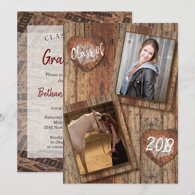 Senior Foto Abschluss - Barnwood Einladung (Vorne/Hinten)
