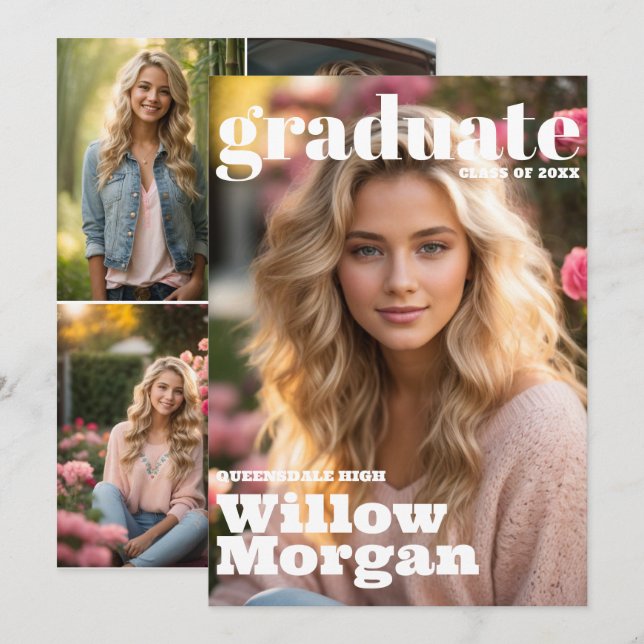 Senior Grad 3 Foto Abschluss Einladung (Vorne/Hinten)