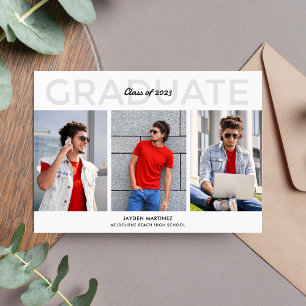 Senior Guy Three Photo Graduation Party Invitation