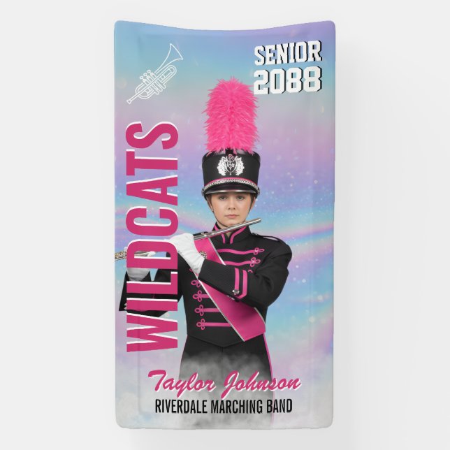 Senior Marching Band Trumpet Player Sports Photo Banner (Vertikal)