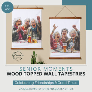 Senior-Momente Set aus 2 holzvertäfelten Wandbilde Wandteppich Mit Holzrahmen