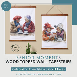 Senior Moments Set aus 2 holzgetöpften Wandbildern Wandteppich Mit Holzrahmen