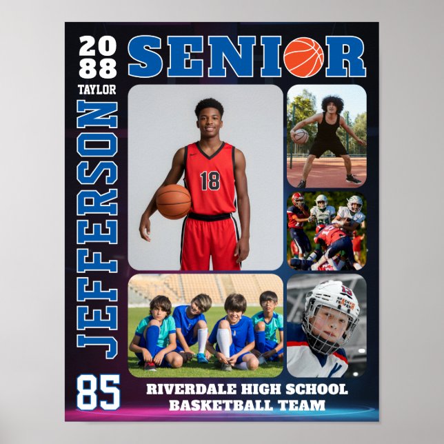 Senior Night Basketball Player Picture Collage Poster (Vorne)