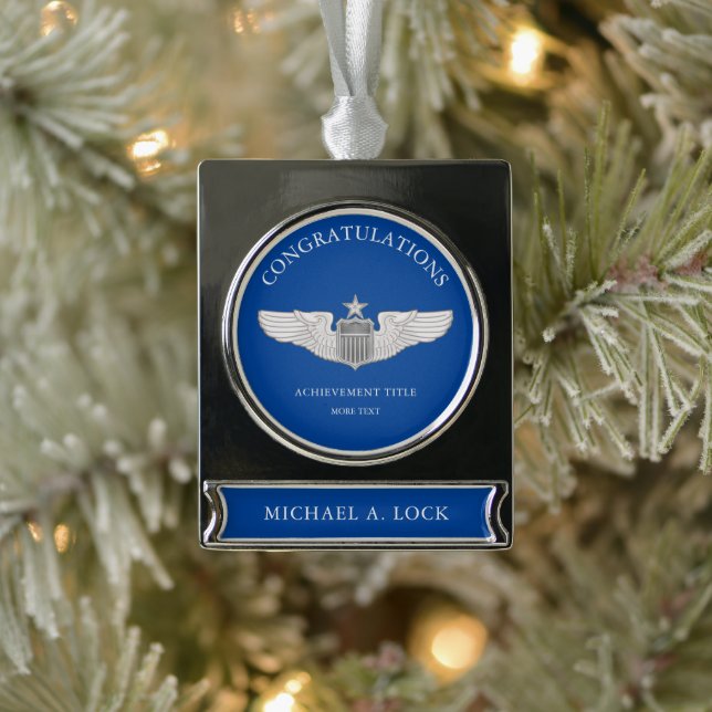 Senior Pilot Wings Custom Text Banner-Ornament Silber (Baum)