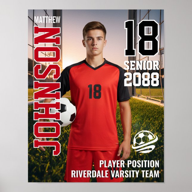 Senior Soccer Team Custom Player Photo Sports Poster (Vorne)