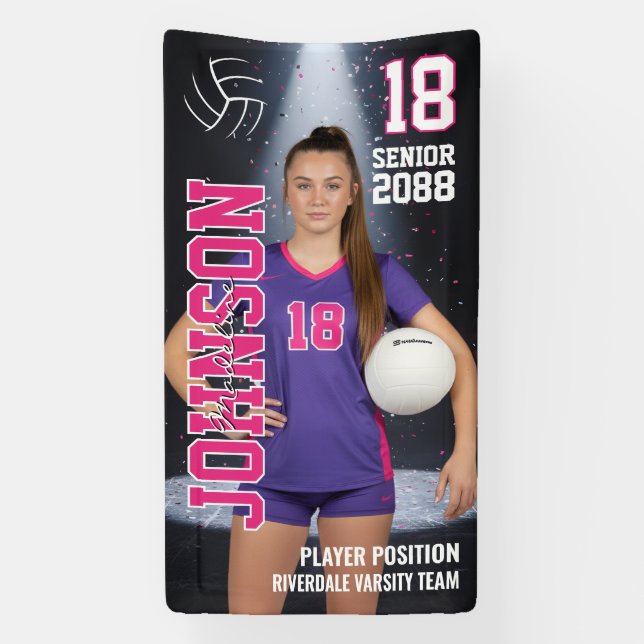 Senior Volleyball Girls Player Custom Sports Photo Banner (Vertikal)