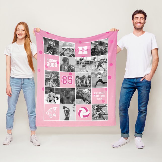 Senior Volleyball Team Custom Photo Pink Confetti Fleecedecke (Beispiel)