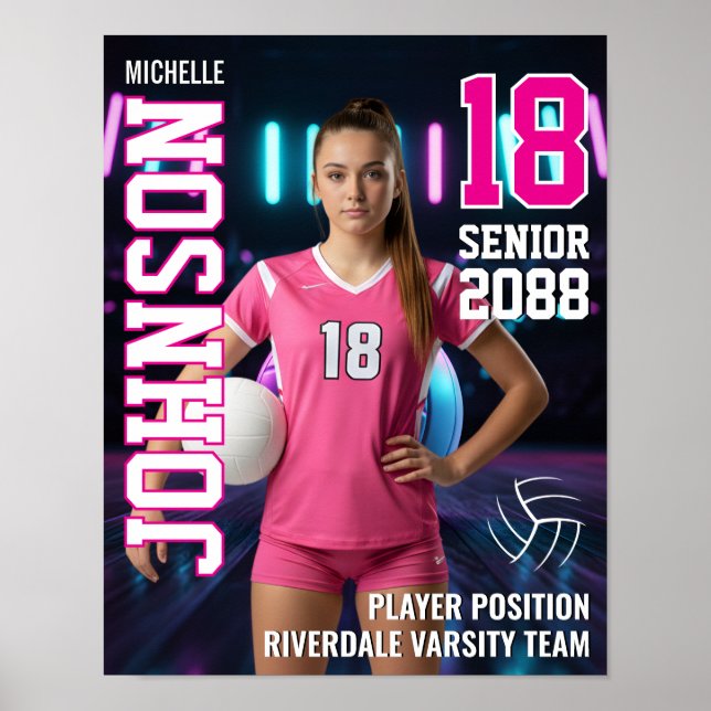 Senior Volleyball Team Custom Player Photo Sports Poster (Vorne)