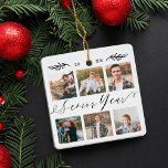 Senior Year Elegante Script 6 Foto Grid Collage Keramikornament<br><div class="desc">Schicken Sie ein wunderschönes personalisiertes Geschenk, das sie lieben werden. Spezielle personalisierte Collage im Seniorenjahr, um Ihre speziellen Fotos und Erinnerungen der Familie zu zeigen. Unser Design zeichnet sich durch ein einfaches 6-Foto-Collage Grid-Design mit "Senior Gift" aus, das in einem schönen, handgeschriebenen schwarzen Skriptstil entworfen wurde. Passen Sie den Text...</div>