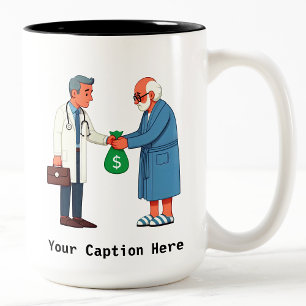 Seniorbürger zahlt medizinische Schulden zurück Zweifarbige Tasse