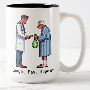 Seniorbürger zahlt medizinische Schulden zurück Zweifarbige Tasse