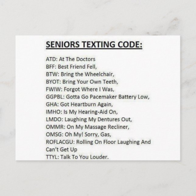 Senioren Textcode Postkarte (Vorderseite)