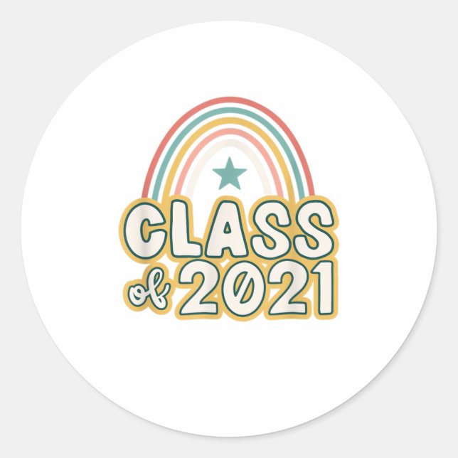 Seniors Retro Boho Rainbow Class of 2021 Runder Aufkleber (Vorderseite)