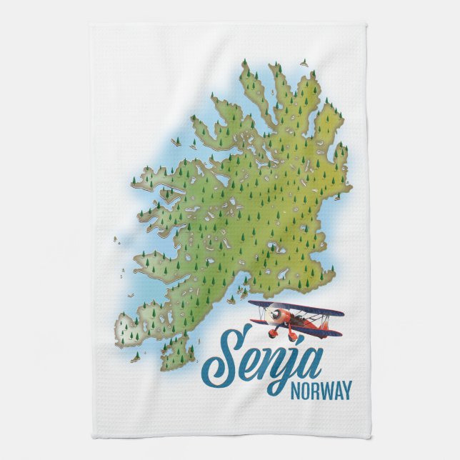 Senja Noway Inselkarte Geschirrtuch (Vertikal)