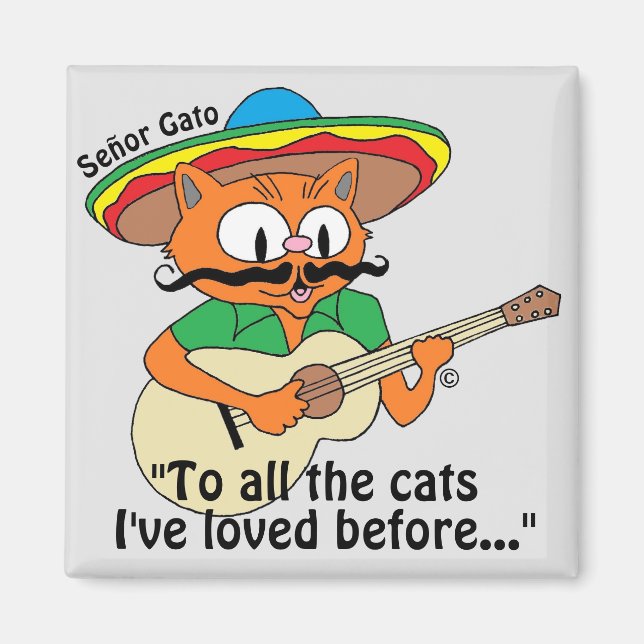 Señor Gato Cartoon Cat Playing Guitar Singing Magnet (Vorne)