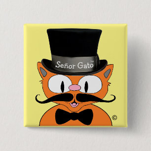 Señor Gato™ Cartoon Mustache Cat Button