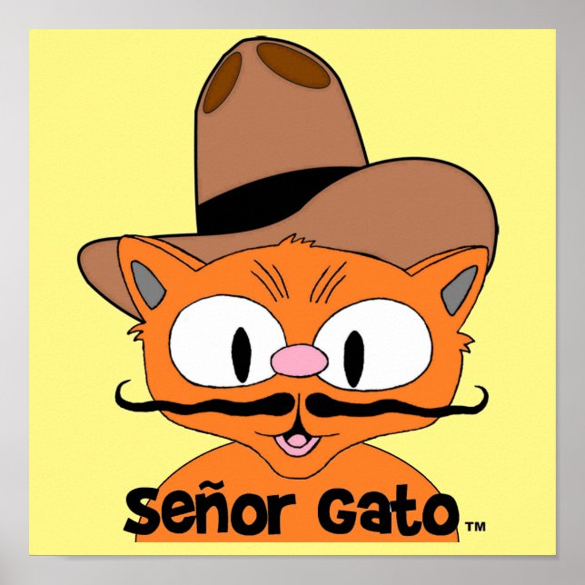 Senor Gato Cartoon Mustache Cat Cowboy Poster (Vorne)