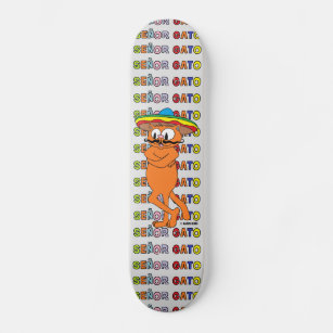 Señor Gato mit Fiesta Hat Cartoon Mustache Cat Skateboard