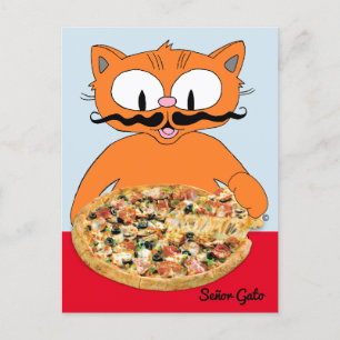 "Señor Gato Pizza" Lustige Deluxe-Pizza Süße Katze Postkarte