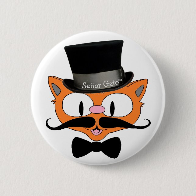 Señor Gato™ Schnurrbart Zylinder und Fliege Katze Button (Vorderseite)