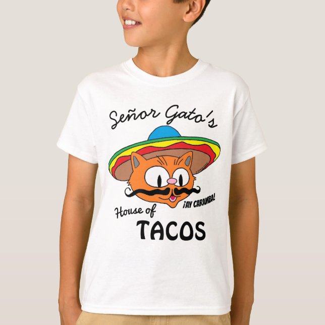 Señor Gato's House of Tacos Mexican Cartoon Cat T-Shirt (Vorderseite)