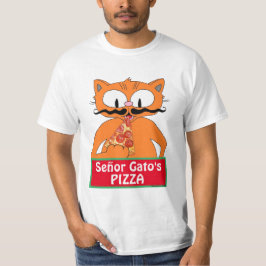 Señor Gato's Pizza-Cartoon Mustache Cat Funny T-Shirt