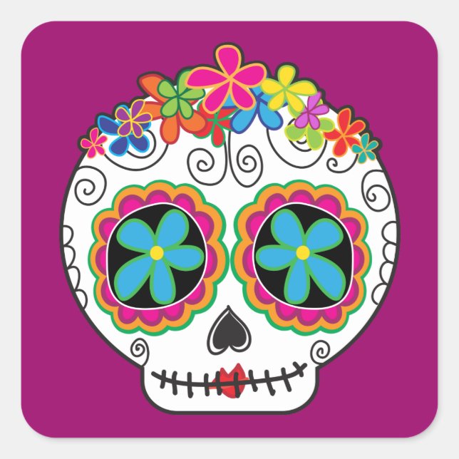 Señorita Calavera Quadratischer Aufkleber (Vorderseite)