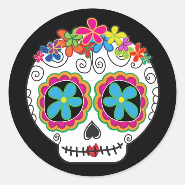 Señorita Calavera Runder Aufkleber (Vorderseite)
