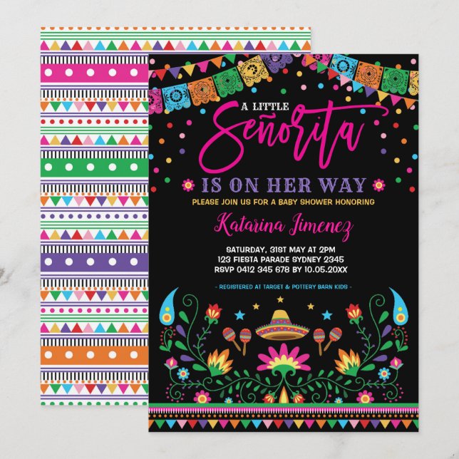Senorita Fiesta Baby Shower Mexican Floral Einladung (Vorne/Hinten)