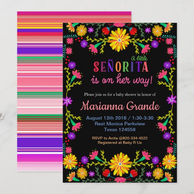 Senorita Fiesta Floral Baby Dusche Einladung (Vorne/Hinten)