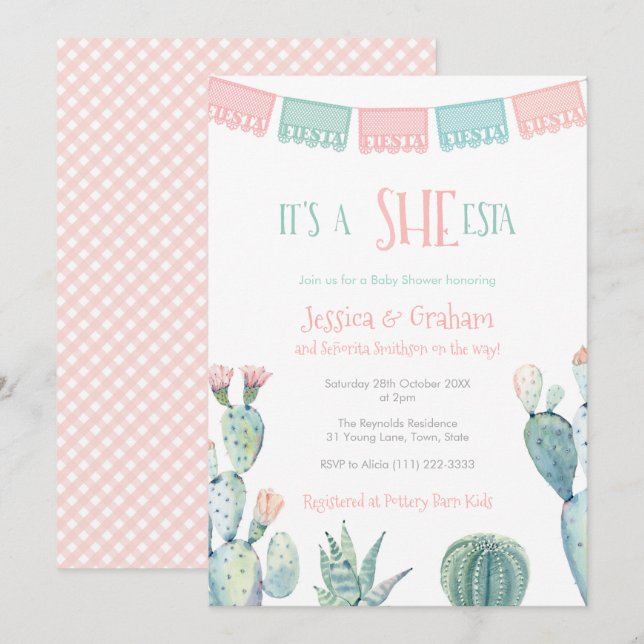 Señorita She-ESTA Little Girl Baby Shower Fiesta Einladung (Vorne/Hinten)