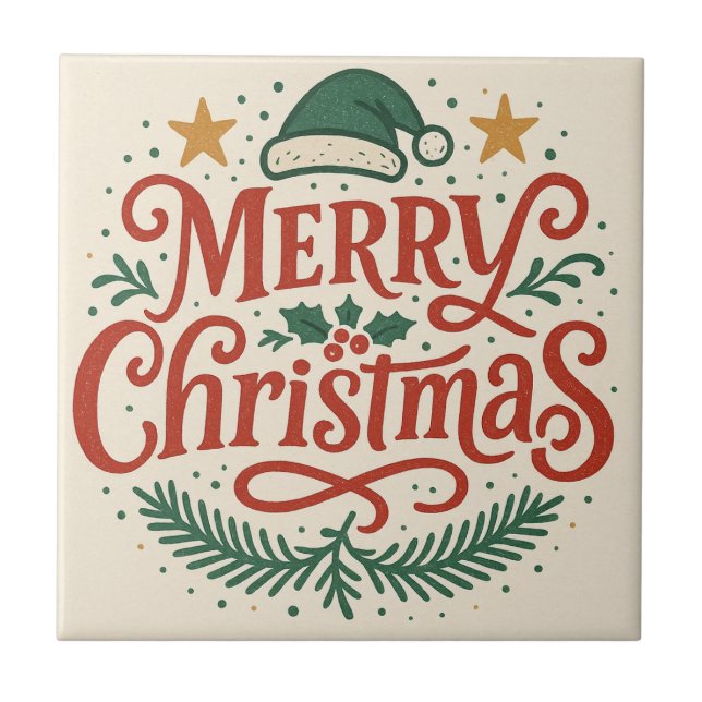 Sensational Merry Christmas typography Fliese (Vorderseite)
