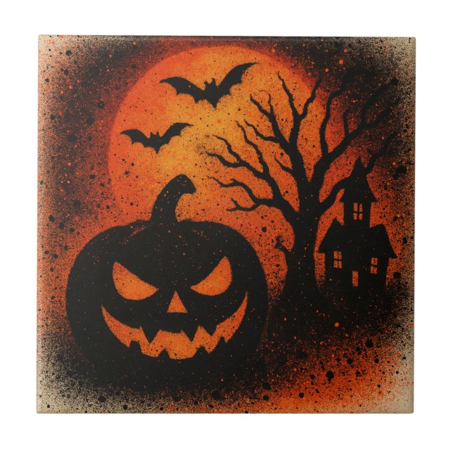 Sensational Spray Art Pumpkin Halloween Fliese (Vorderseite)