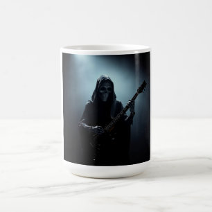 Sensenmann auf der Bühne mit Gitarre Kaffeetasse
