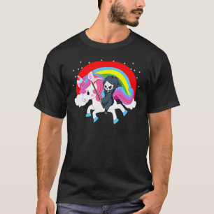 Sensenmann auf einem Einhorn Regenbogen Todesengel T-Shirt