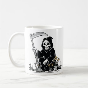Sensenmann beim Gärtnern von Blumen Kaffeetasse