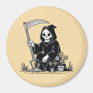 Sensenmann beim Gärtnern von Blumen Magnet